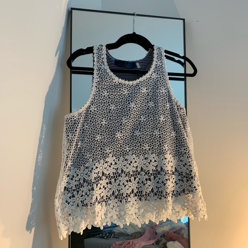 Floral Lace and Striped Tank Top